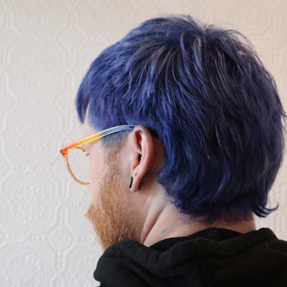 mens haircut and blue hair dye