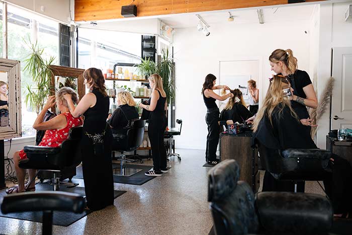 Image depicting stylist and clients in Salon.